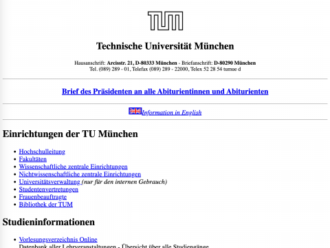 Website der TU München 1997