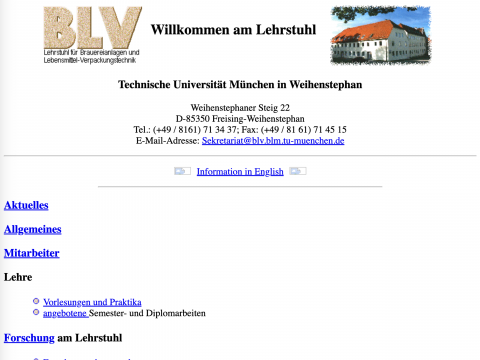 Website des Lehrstuhls für Verpackungstechnik 1998