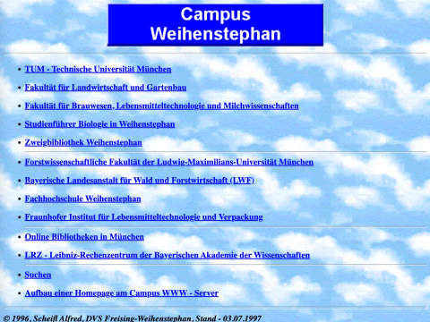 Homepage des Campus Weihenstephan 1997