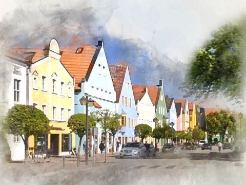 Bunte Stadthäuser in der Langen Zeile