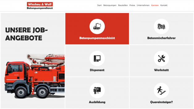 Screenshot der Karriereseite mit Stellenangeboten