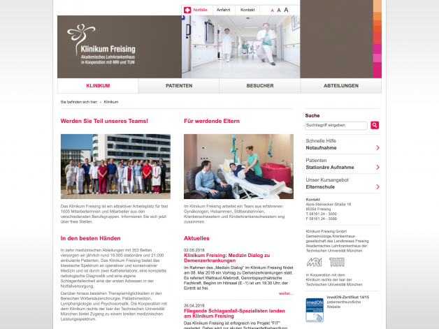 Homepage des Krankenhauses 2012 bis 2018