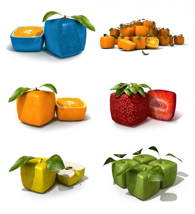 Eckige Früchte als Bildelemente im Corporate Design