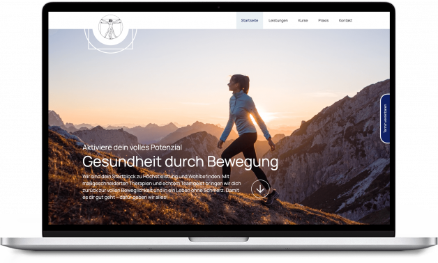 Laptop-Mockup der Startseite von Physiotherapie Huber