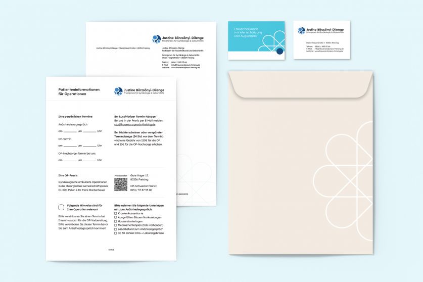 Visitenkarten und Infoblätter Gynpraxis Dilenge Freising