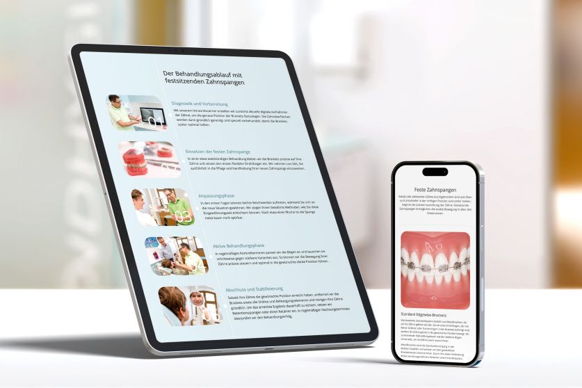 Ablaufplan der Behandlung auf iPad und iPhone-Screen Kieferorthopäde Heilmeier Freising