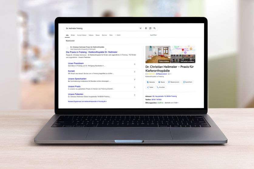 Google Suche Screen auf iMac Kieferorthoädie Heilmeier Freising