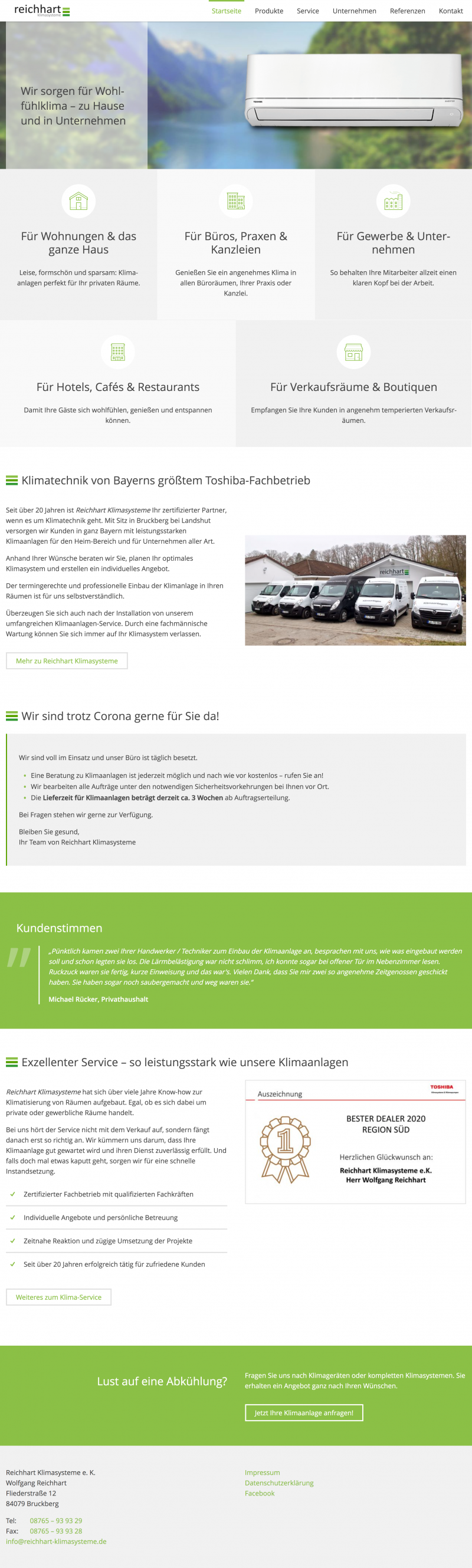 Screenshot Webauftritt Reichhart Klimasysteme