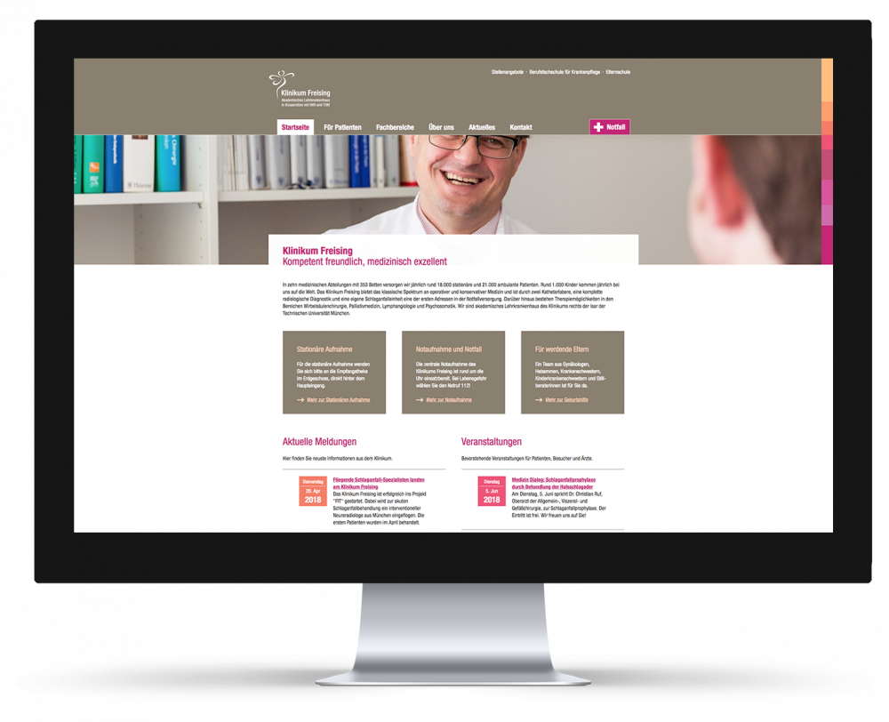 Homepage des Klinikums auf Desktop-PC