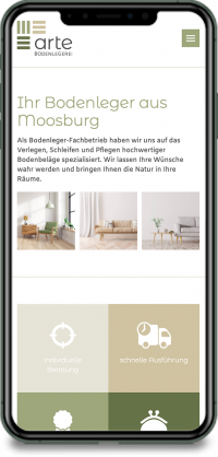 Homepage arte Bodenlegerei auf IPhone