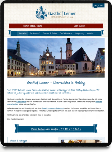 Homepage Gasthof Lerner auf IPad
