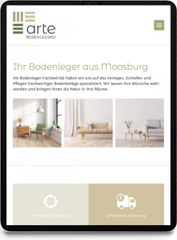 Homepage arte Bodenlegerei auf IPad