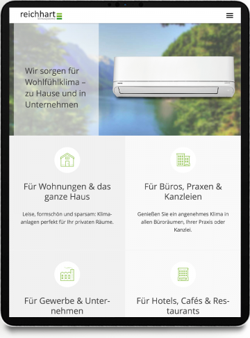 Homepage Reichhart Klimasysteme auf IPad