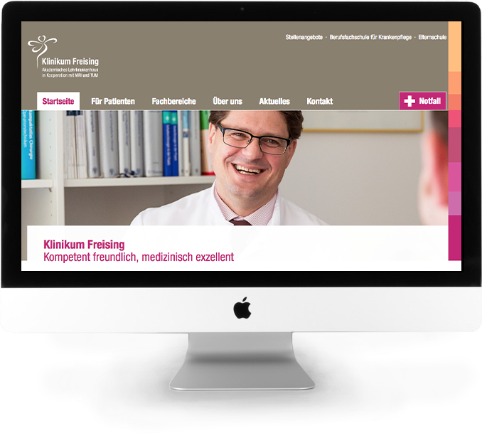 Screenshot der Homepage des Klinikum Freising