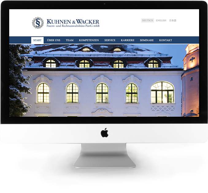  Monitor mit Screenshot der Patentanwaltskanzlei Kuhnen & Wacker